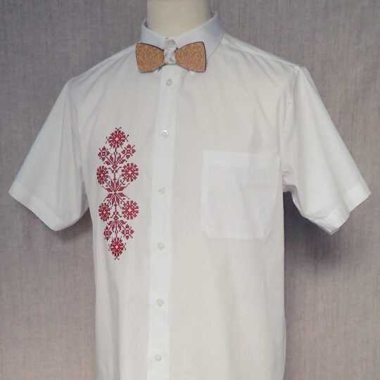Pánska biela košeľa s krátkym rukávom s výšivkou na prednej strane | PARTA