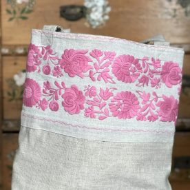 Ľanová taška s ružovým vzorom