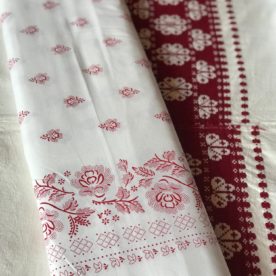 Bavlnená látka – Biela s červeným vzorom